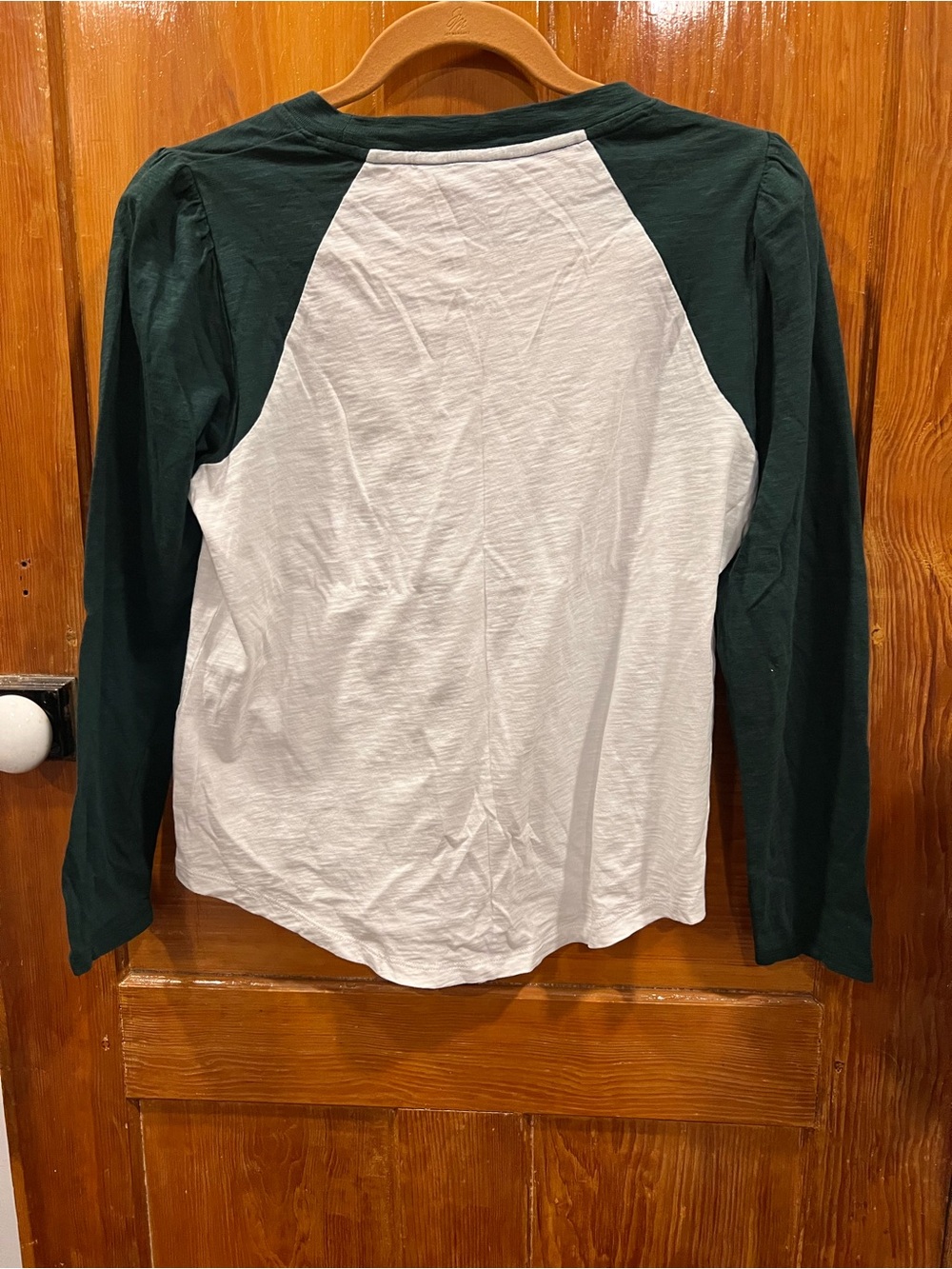 Veronica Beard White Tee with Dark Green Rib Trim - Picture 3 of 4